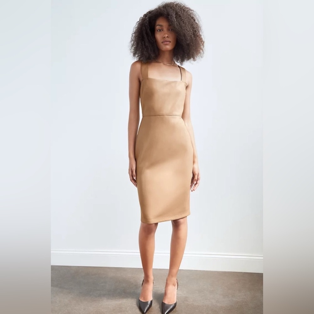 Aritzia Babaton Image Dress Sand Buff (Tan) Midi Dress Vegan Leather